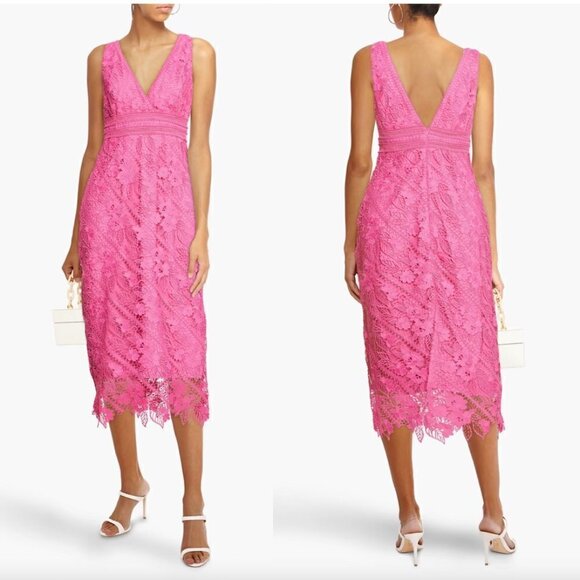 MONIQUE LHUILLIER Floral Guipure Lace Sheath Dress in Pink Size 2 - Picture 1 of 11